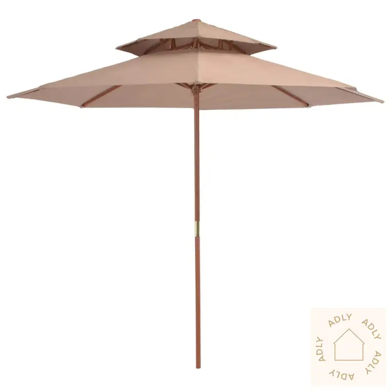 Dobbel Parasoll Med Trestang 270 Cm Gråbrun