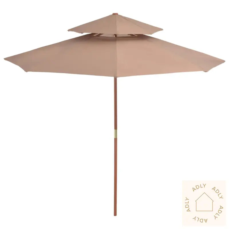 Dobbel Parasoll Med Trestang 270 Cm Gråbrun