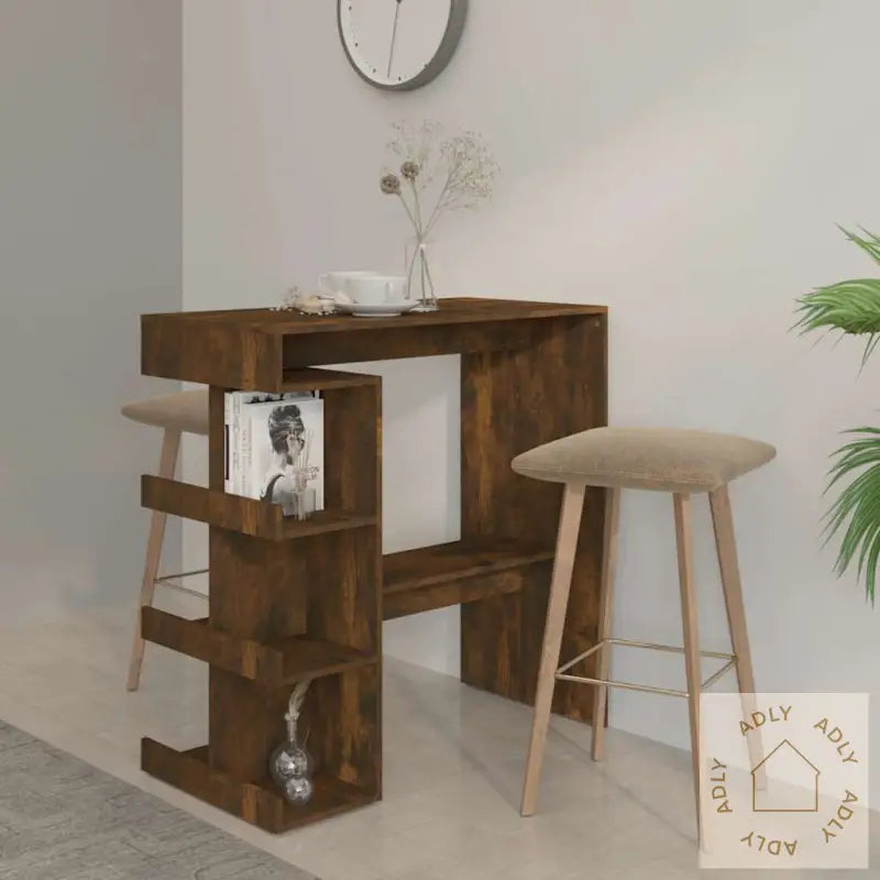 Barbord Med Oppbevaring Røkt Eik 100X50X101,5 Cm Konstruert Tre
