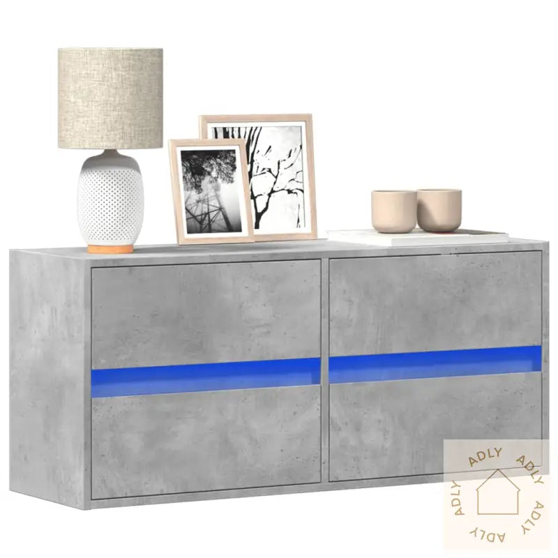 Vegghengt Tv-Benk Med Led-Lys Betonggrå 100X31X45 Cm