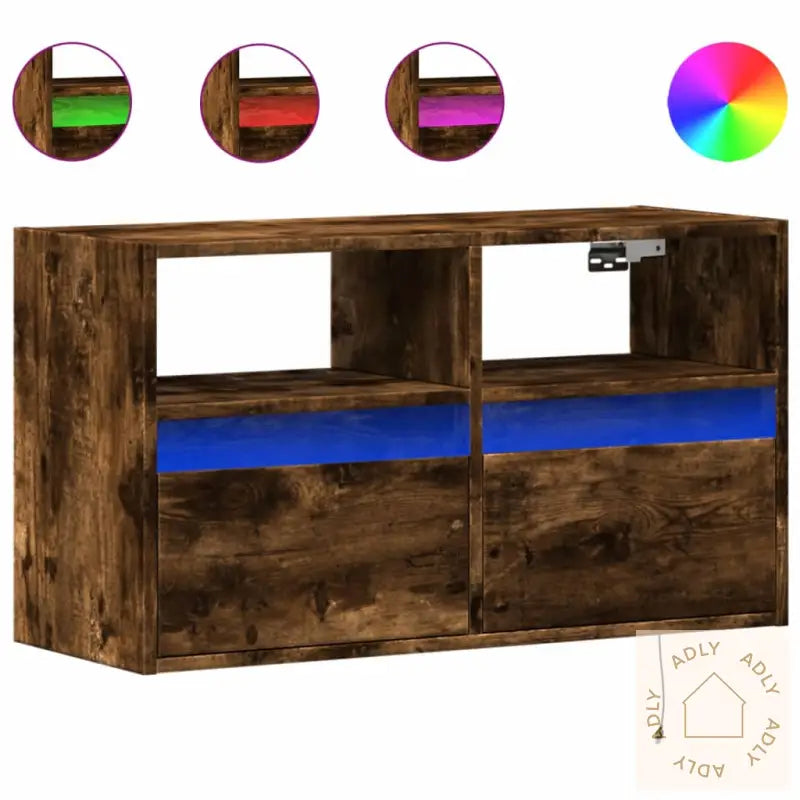 Vegghengt Tv-Benk Med Led Røkt Eik 80X31X45 Cm
