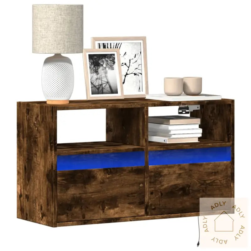 Vegghengt Tv-Benk Med Led Røkt Eik 80X31X45 Cm