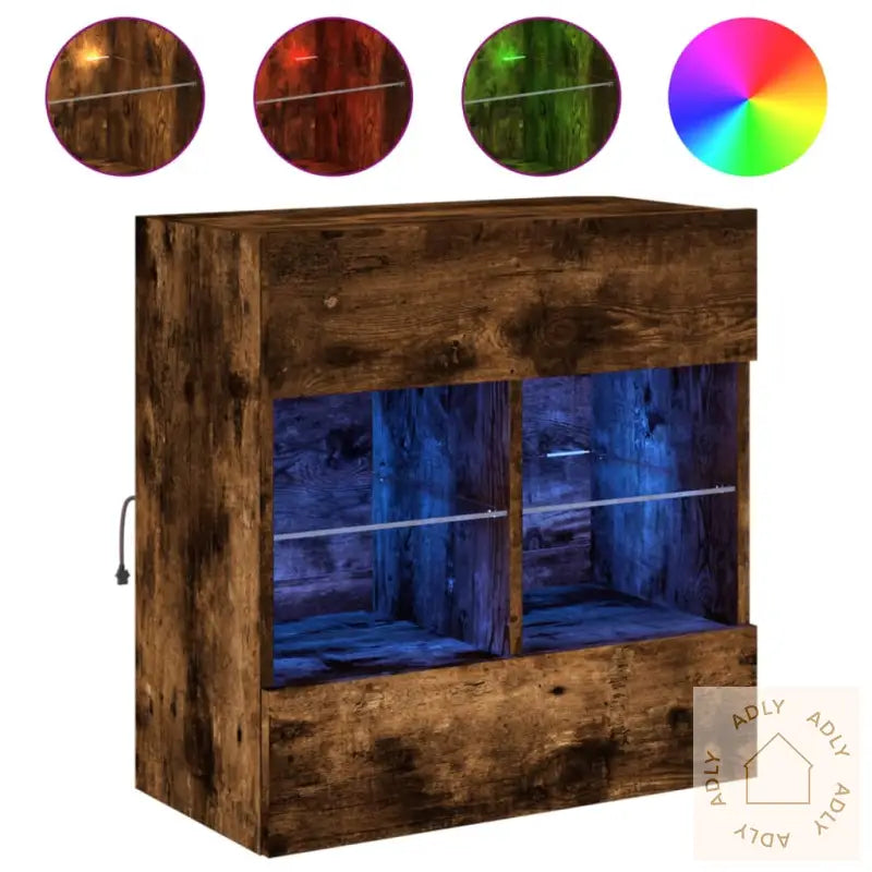 Vegghengt Tv-Benk Med Led-Lys Røkt Eik 58,5X30X60,5 Cm