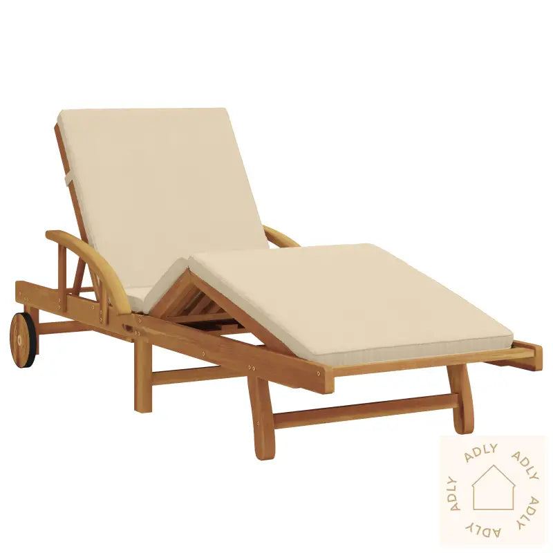 Sammenleggbar Solseng Med Hjul & Pute Beige Solid Akasietre