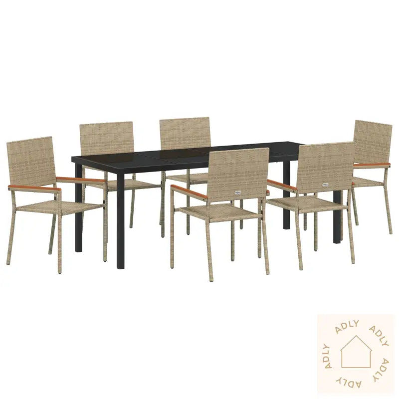 7 Delt Hagemøbelsett Beige Poly Rattan