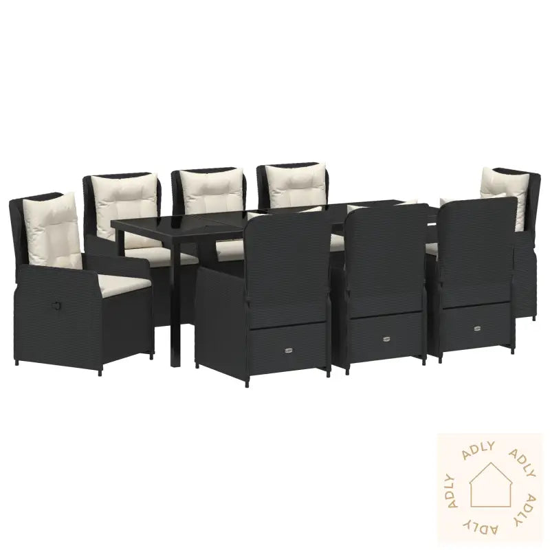 9-Delt Hagesett Black Poly Rattan