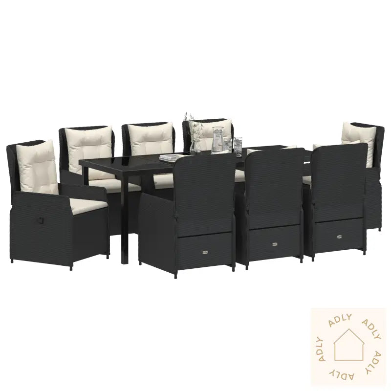 9-Delt Hagesett Black Poly Rattan