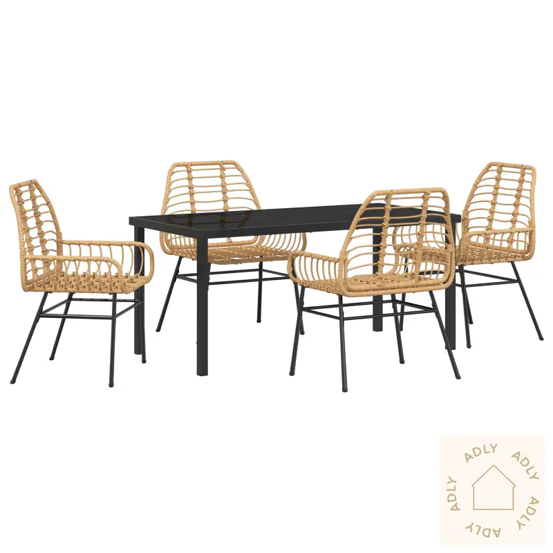 5 Delt Hage Spise Sett Brun Poly Rattan