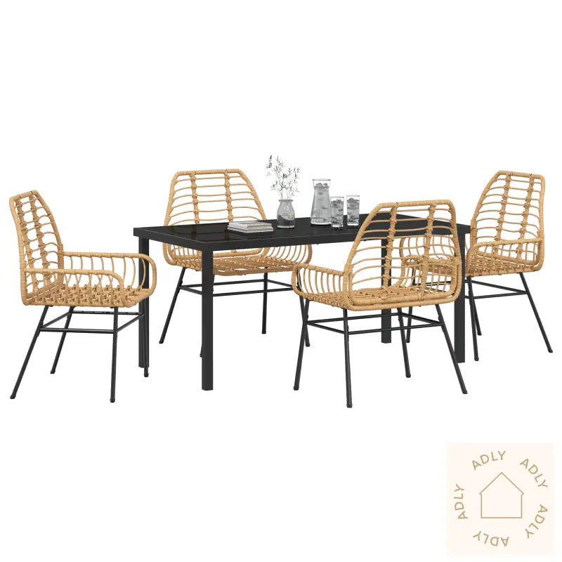 5 Delt Hage Spise Sett Brun Poly Rattan