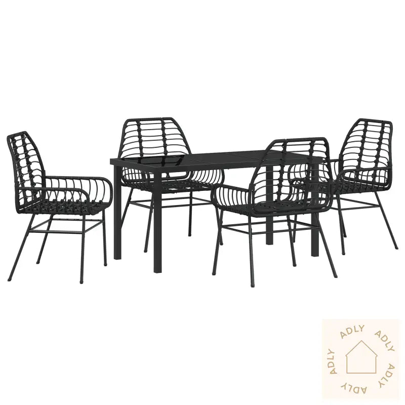 5 Delers Hage Spisestset Black Poly Rattan