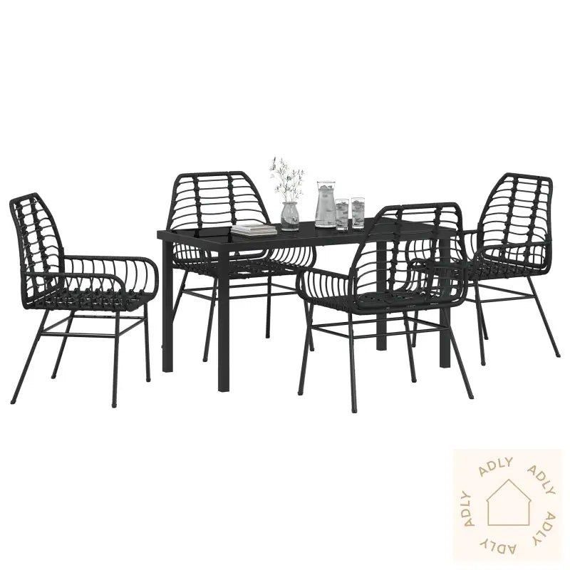 5 Delers Hage Spisestset Black Poly Rattan