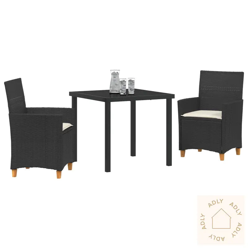 3-Delt Hagestolsett Med Puter Svart Poly Rattan