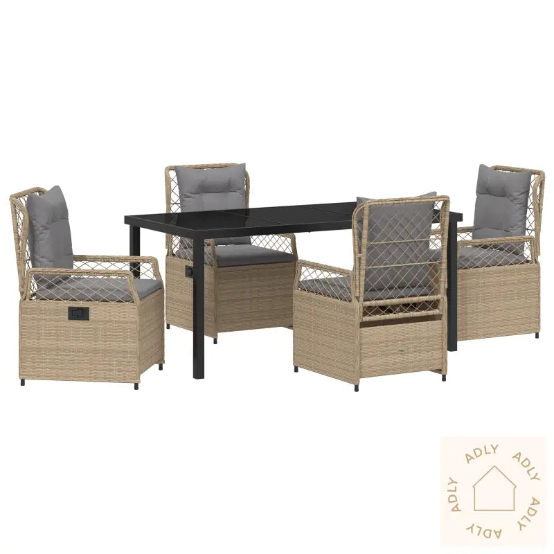 5 Deler Hage Spisebordsett Beige Poly Rattan