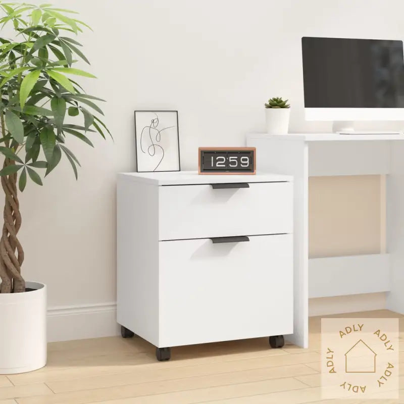 Mobilt Arkivskap Med Hjul Hvit 45X38X54 Cm Konstruert Tre