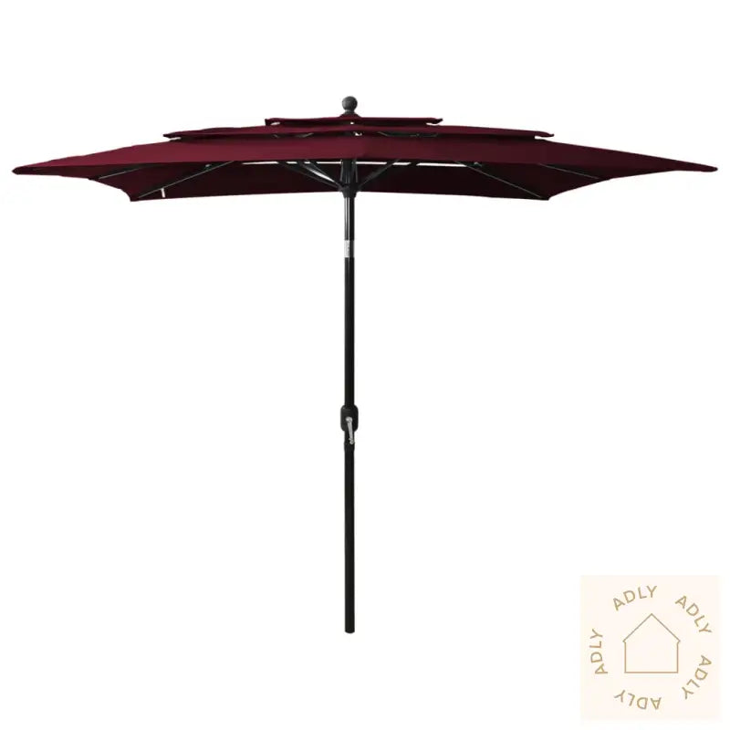 Hageparasoll Med Aluminiumsstang 3 Nivåer Vinrød 2,5X2,5 M