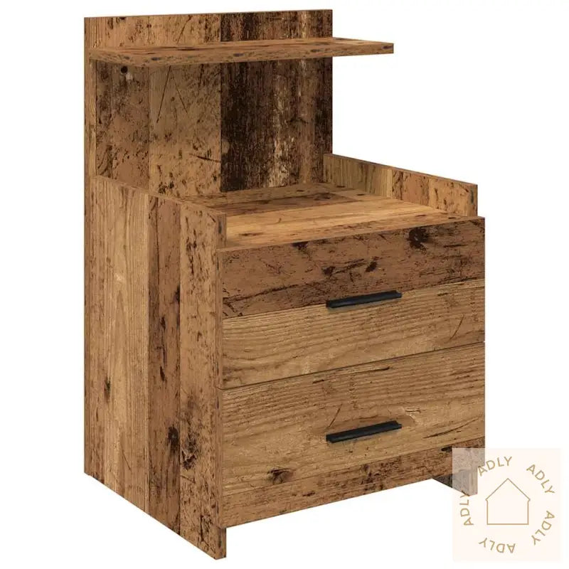 Nattbord Med 2 Skuffer Gammelt Tre 40X36,5X62 Cm