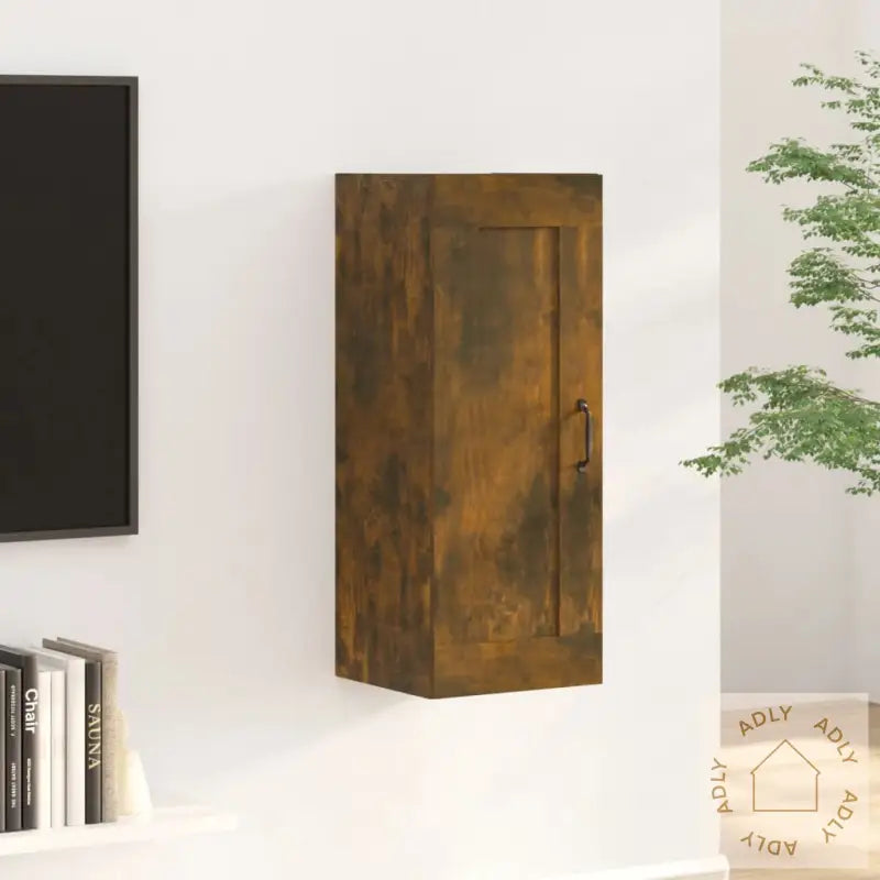 Vegghengt Skap Røkt Eik 35X34X90 Cm Konstruert Tre