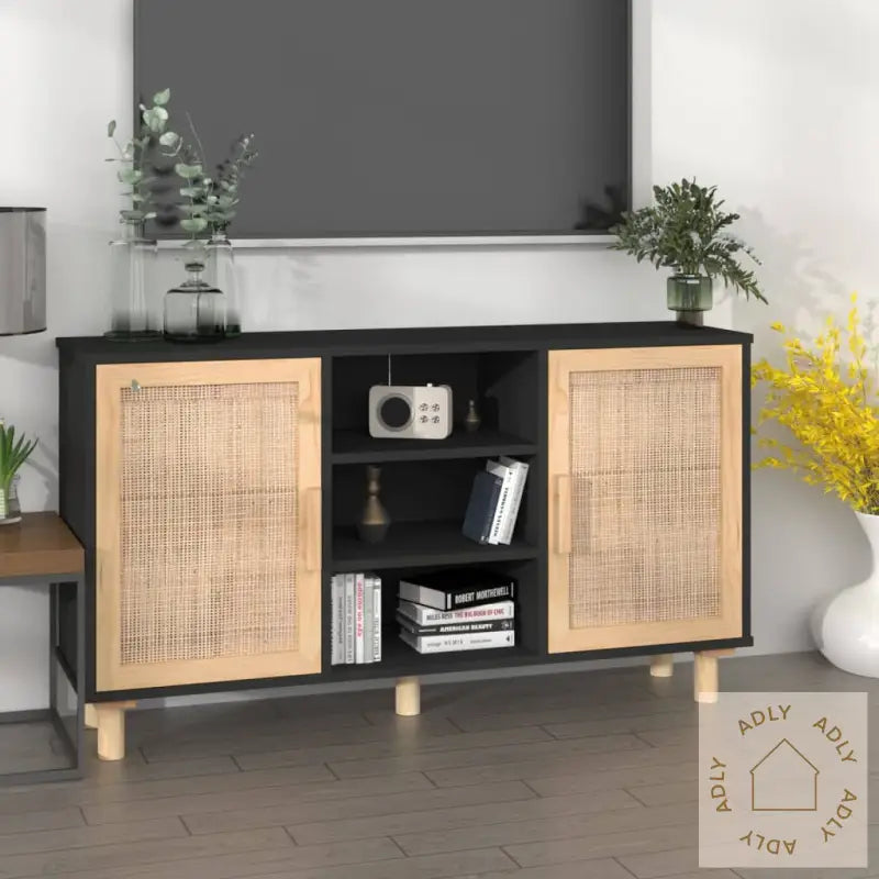 Skjenk Svart 105X30X60 Cm Heltre Furu Og Naturrotting