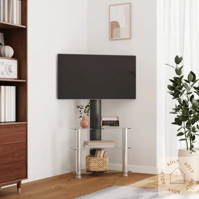 Tv-Benk Hjørne 3-Lags For 32-70 Tommer Svart Og Sølv