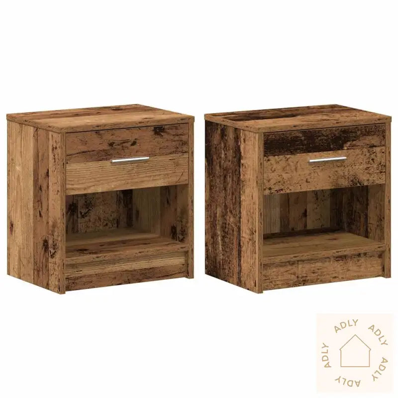 Nattbord 2 Stk Med Skuff Gammelt Tre 39X28X41 Cm