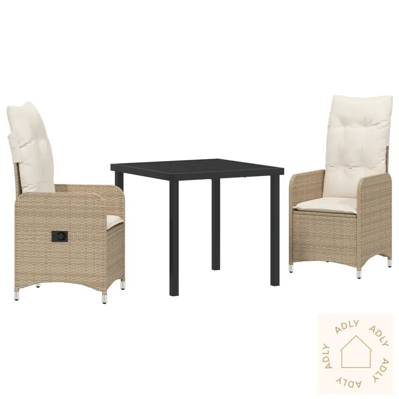 3 Delt Hage Spisesett Med Puter Beige Poly Rattan