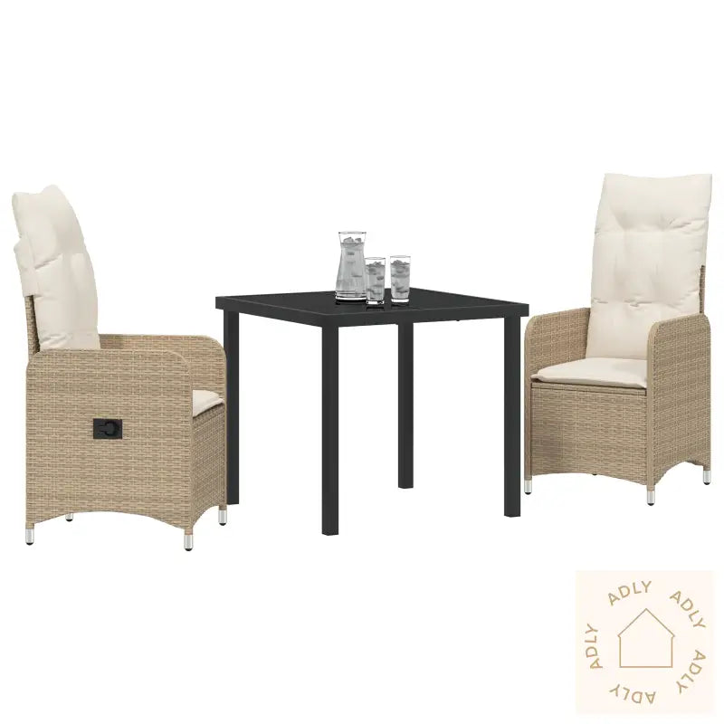 3 Delt Hage Spisesett Med Puter Beige Poly Rattan