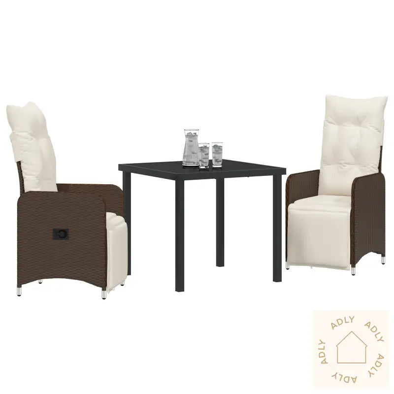 3-Delt Hage Spise-Sett Med Puter Brun Poly Rattan