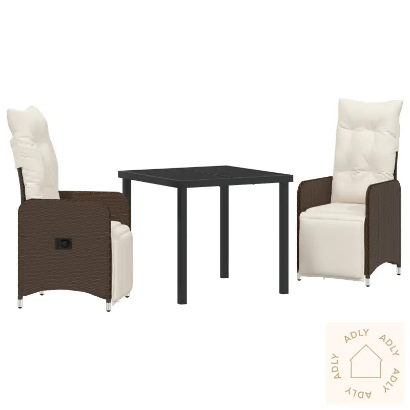 3-Delt Hage Spise-Sett Med Puter Brun Poly Rattan