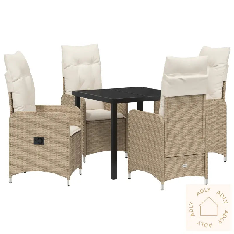 5 Delt Hage Spisegruppe Med Puter Beige Poly Rattan