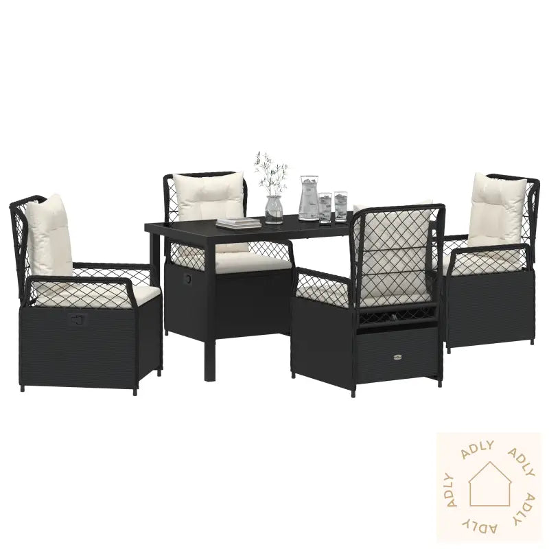 5-Delt Hage Spisesett Svart Poly Rattan