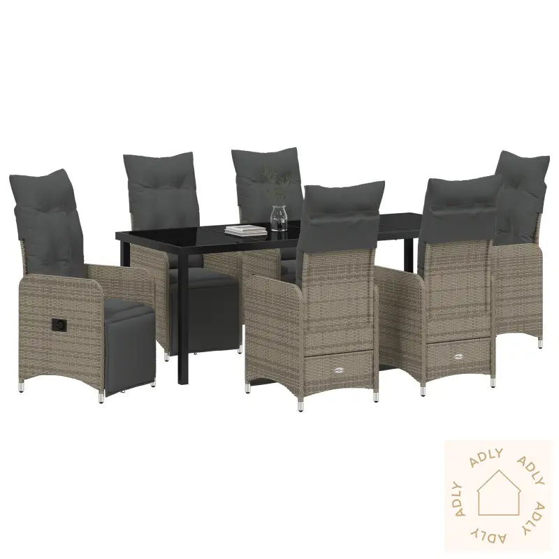 7-Delt Hagemøbelssett Med Puter I Beige Poly Rattan