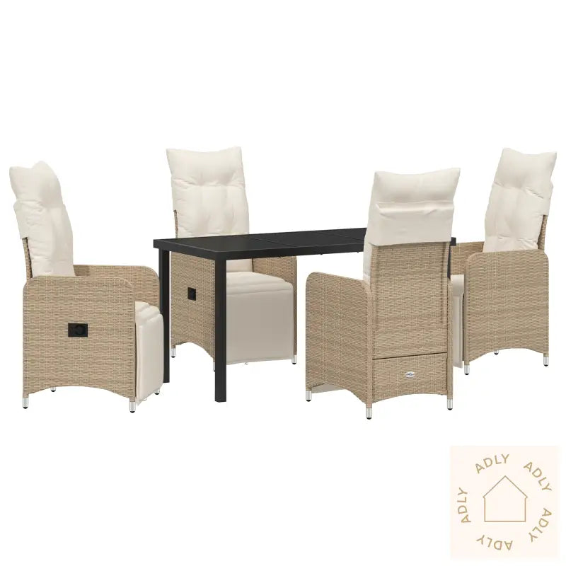 5 Delt Hage Spisebordsett Med Puter Beige Poly Rattan