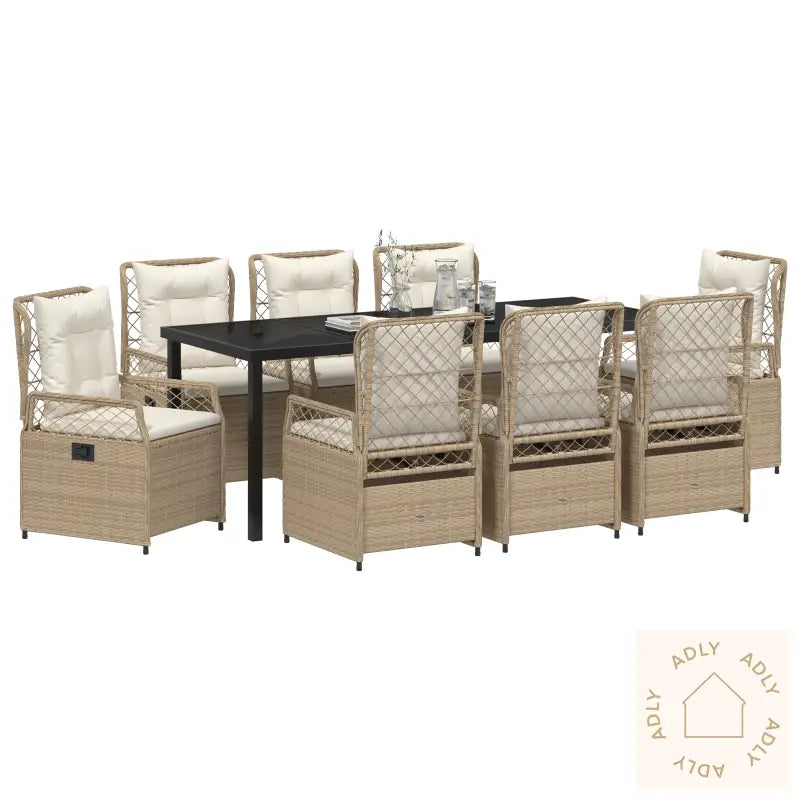 9-Delt Hage Spise Sett Beige Poly Rattan