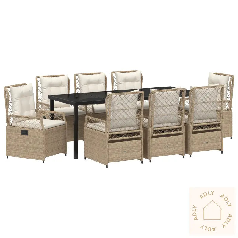 9-Delt Hage Spise Sett Beige Poly Rattan