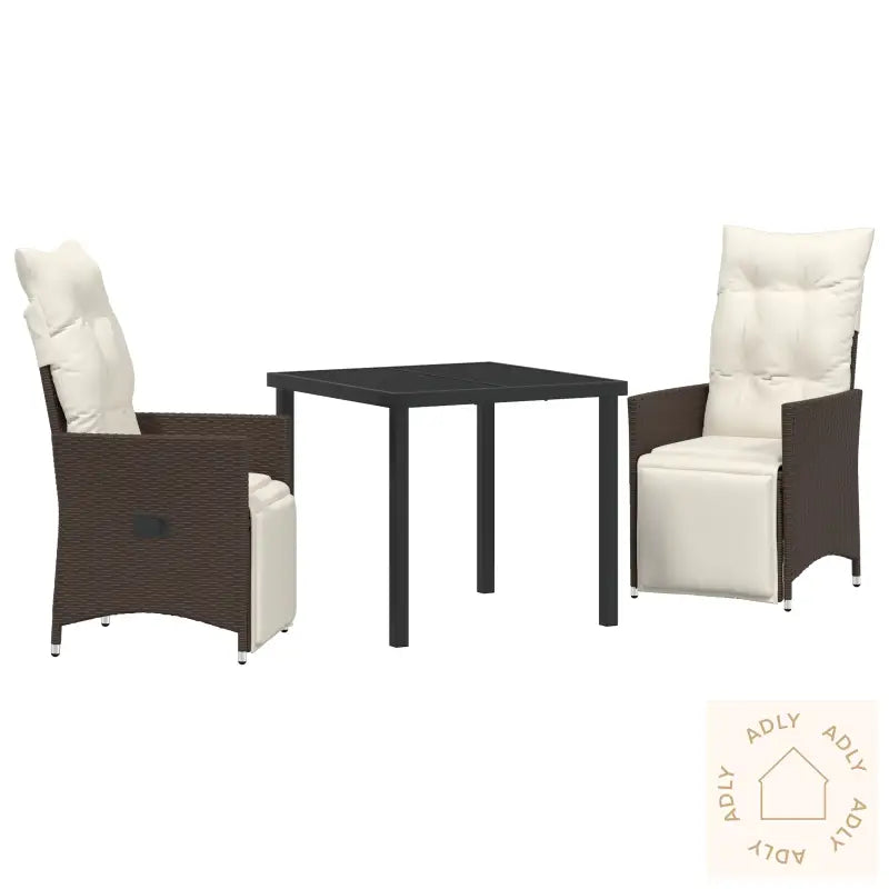 3-Delt Hagedining-Sett Med Puter Brun Poly Rattan
