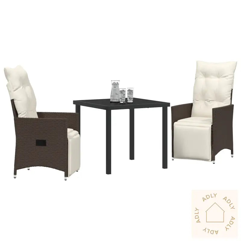 3-Delt Hagedining-Sett Med Puter Brun Poly Rattan