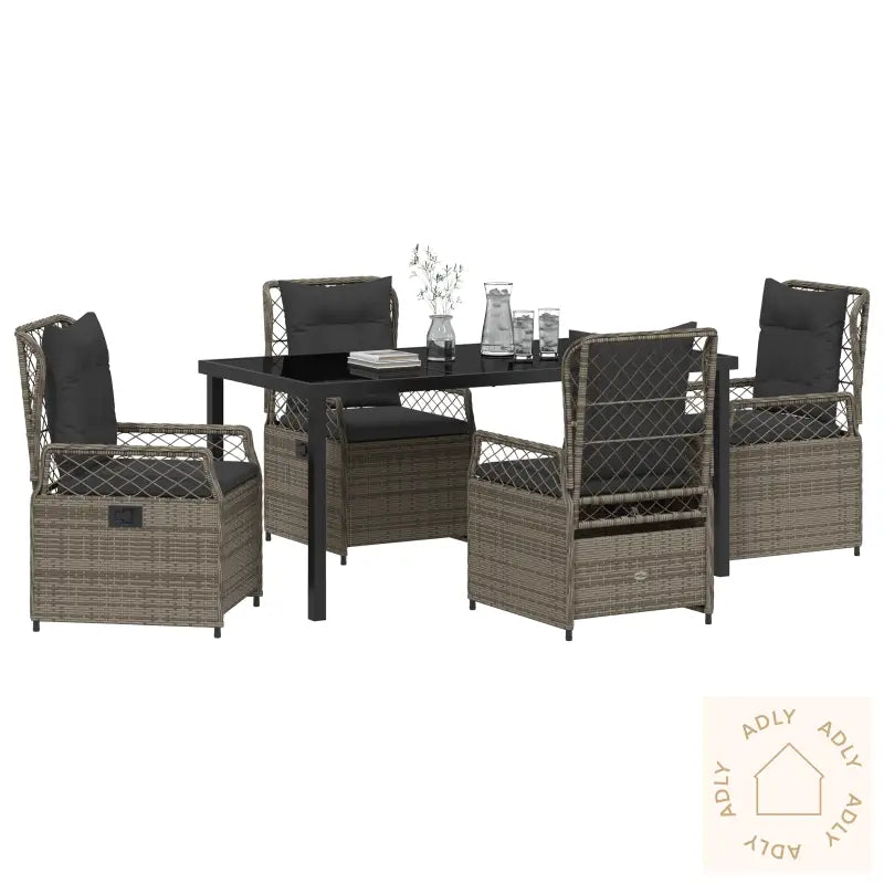 5 Delt Hage Spisebord Set Grå Poly Rattan