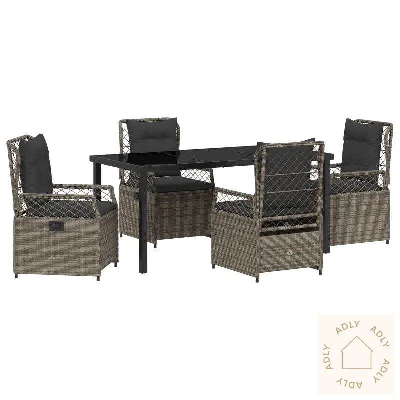 5 Delt Hage Spisebord Set Grå Poly Rattan
