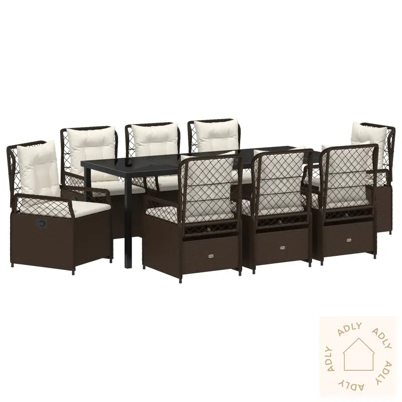 9-Delt Hage Spisestue Set Brun Poly Rattan