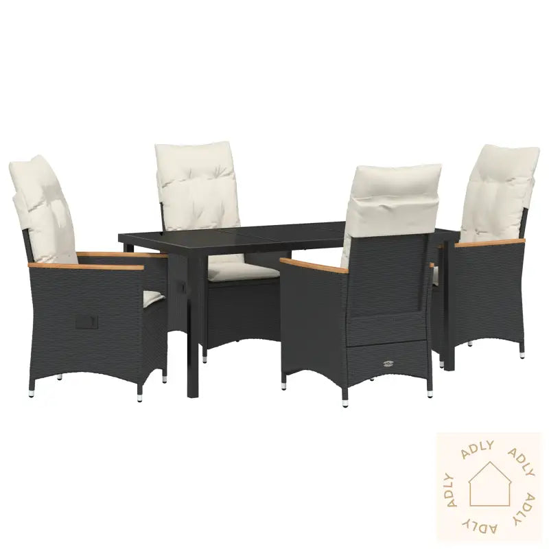 5-Delt Hage Spisesett Med Puter Svart Poly Rattan