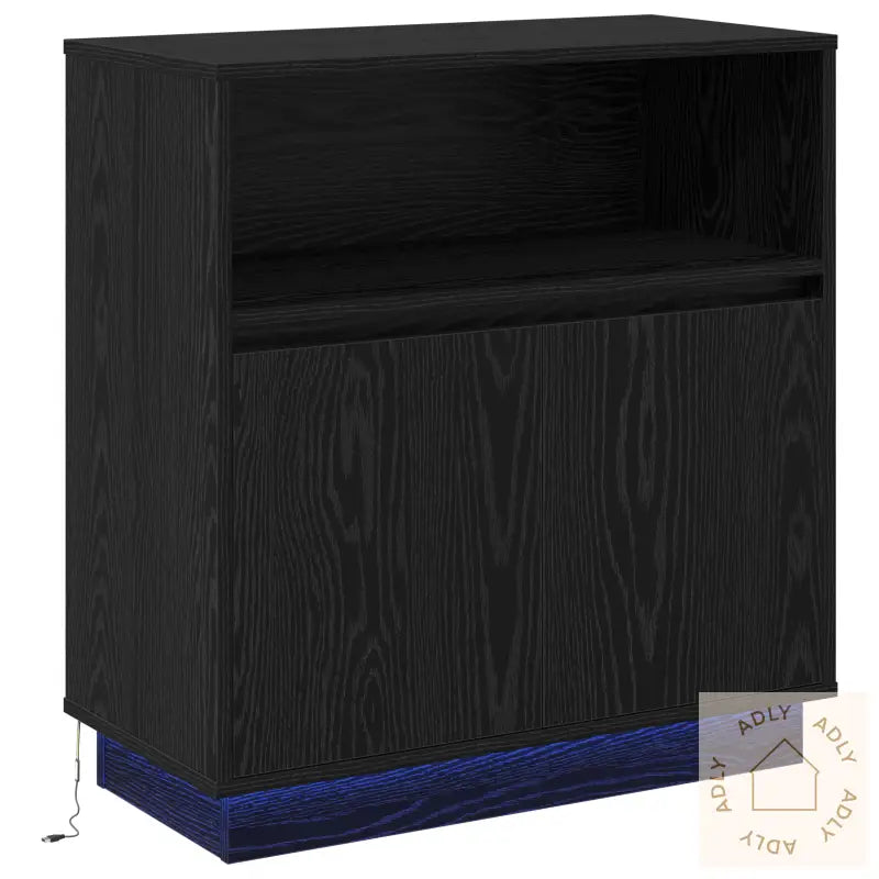 Sideboard Med Led Svart Eik 71X34,5X75 Cm Konstruert Tre