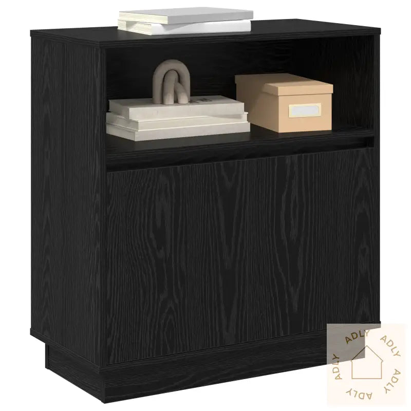Sideboard Med Led Svart Eik 71X34,5X75 Cm Konstruert Tre