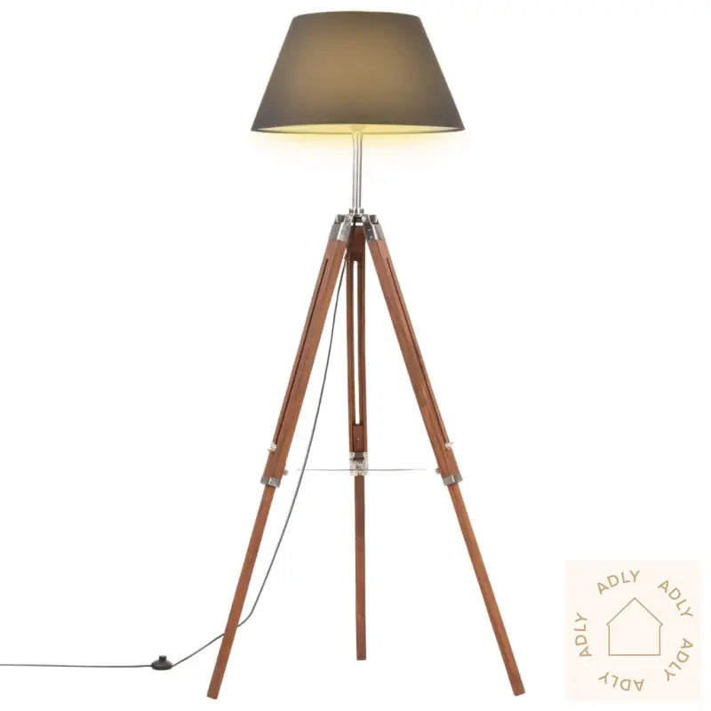 Gulvlampe Med Stativ Honningbrun Og Svart Heltre Teak 141 Cm