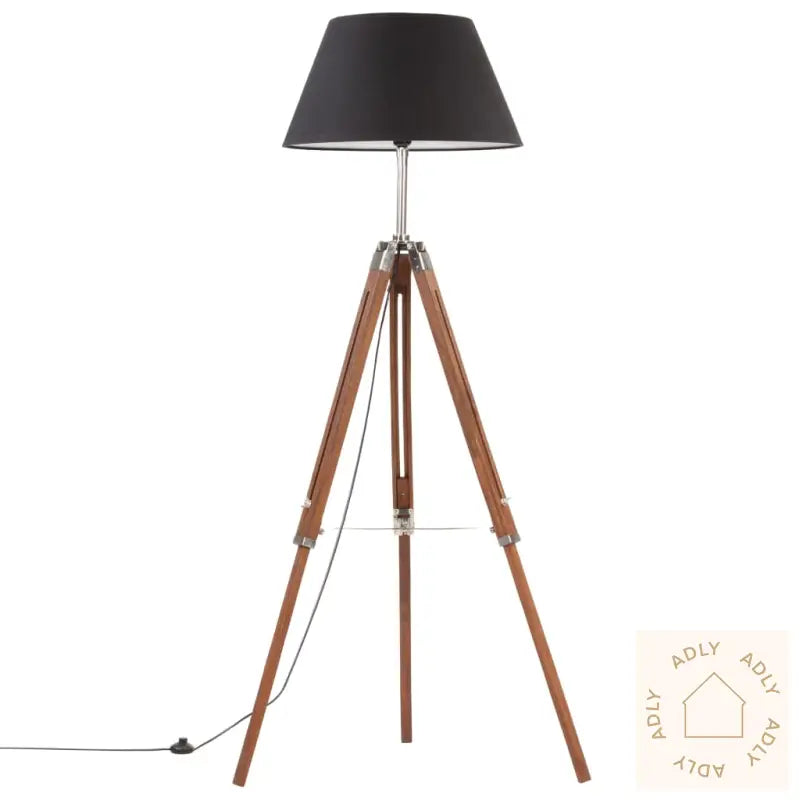 Gulvlampe Med Stativ Honningbrun Og Svart Heltre Teak 141 Cm