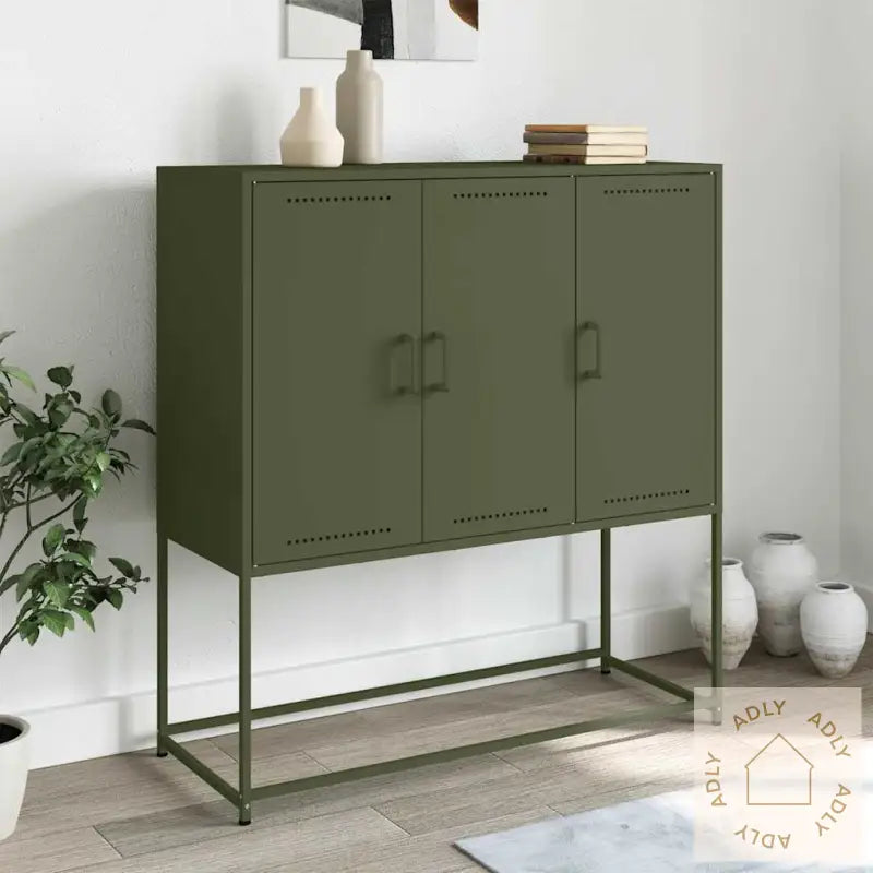 Highboard Olivengrønn 100,5X39X107 Cm Stål