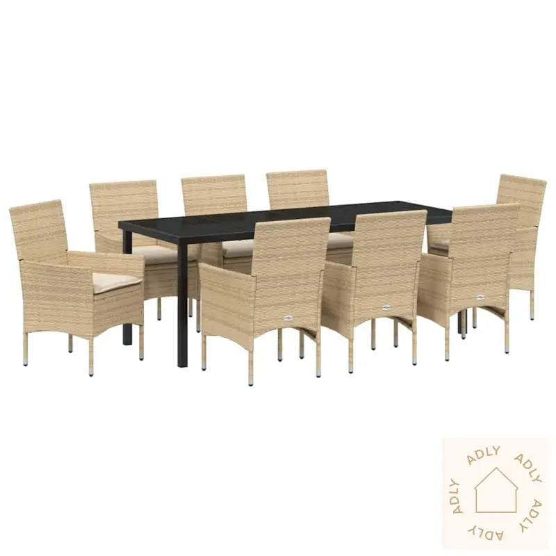 9-Delt Hagemøbelsett Med Puter I Beige Poly Rattan