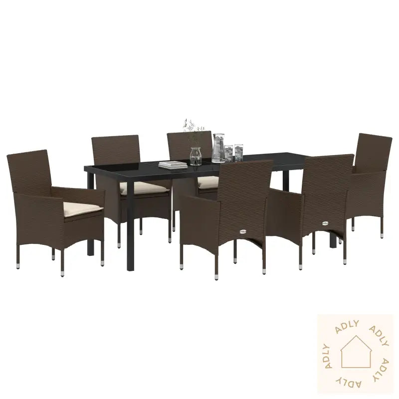 7-Delt Hage Spisegruppe Med Puter Brun Poly Rattan