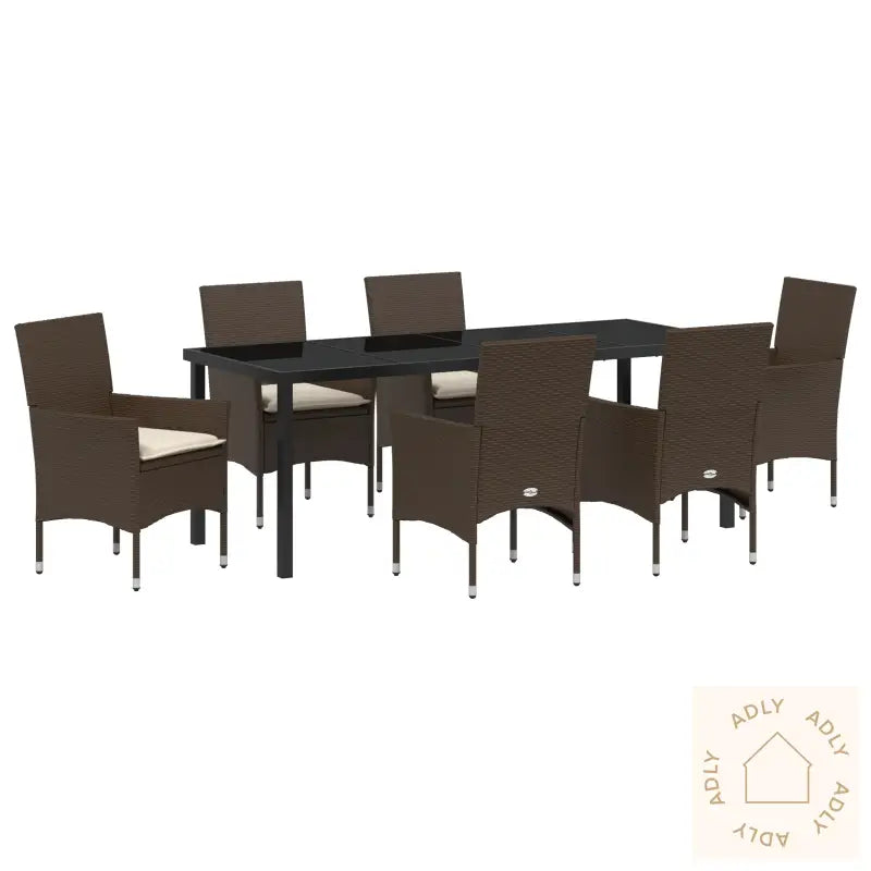 7-Delt Hage Spisegruppe Med Puter Brun Poly Rattan