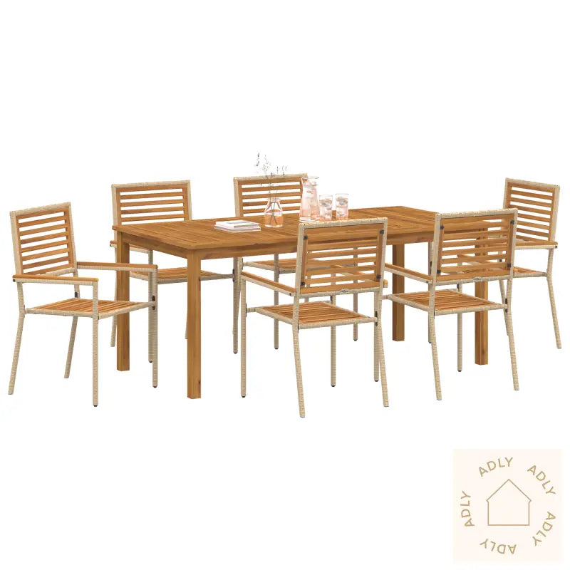7 Delers Hage Spisestue Beige Poly Rattan Akasie