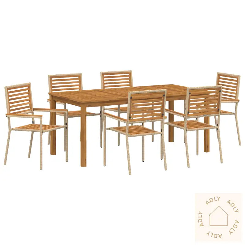 7 Delers Hage Spisestue Beige Poly Rattan Akasie